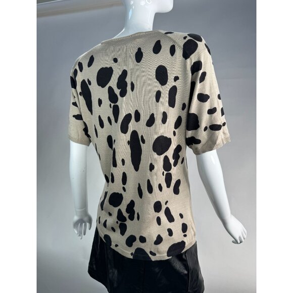 Joseph A. Silk Polka Dot Sweater Beige & Black Size L 100% Silk Women's Short Sl - Picture 13 of 16